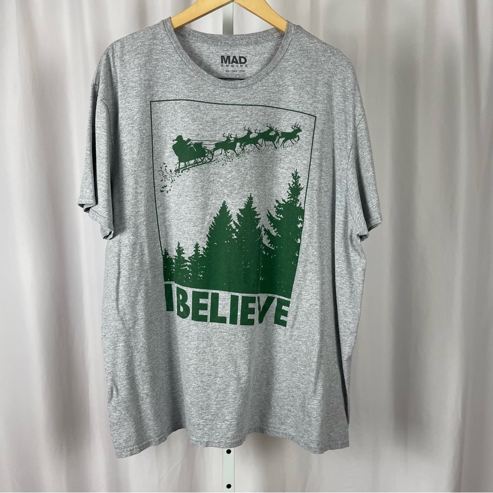 Mad Engine 2X Santa Clause I Believe Christmas Trees Graphic Tee